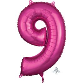 Pink Number 9 Foil Balloon - Birthday Decoration - Image 1