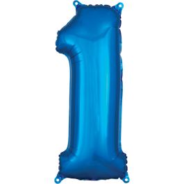 Blue Number 1 Foil Balloon - Large Shape Milestone Decoration - Image 1