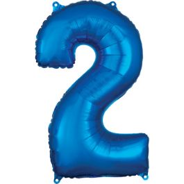 Blue Number Two Foil Balloon - Age 2 Birthday Decoration - Image 1
