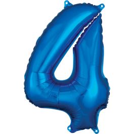 Blue Number 4 Foil Balloon - Large Shaped Birthday Decor - Image 1