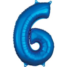 Blue Number 6 Foil Balloon - Milestone Birthday Decoration - Image 1