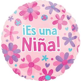 Pink Floral 'Es Una Niña' Foil Balloon - 18 Inch - Image 1