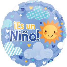Blue Cloudy Sky Foil Balloon - Boy Baby Shower Decor - Image 1