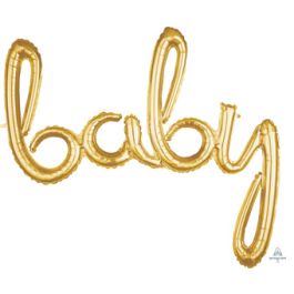 Gold Baby Script Foil Balloon 39 Inch - Celebration Decor - Image 1
