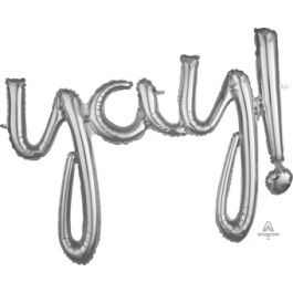 Silver YAY! Phrase Balloon Decoration - 35 Inch Foil - Image 1