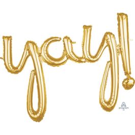 Gold "YAY!" Phrase Script Foil Balloon 35 Inch - Image 1