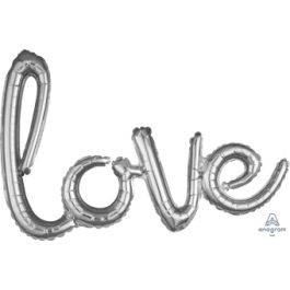 Silver "LOVE" Script Balloon 31 Inch Foil Letter Decoration - Image 1