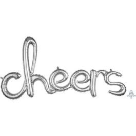 Cheers Script Foil Balloon 40 Inch Silver - Image 1