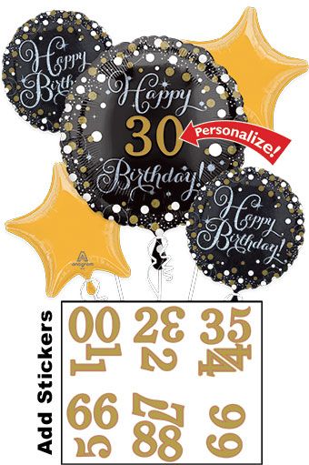 Personalized 30th Birthday Balloon Bouquet - Image 1