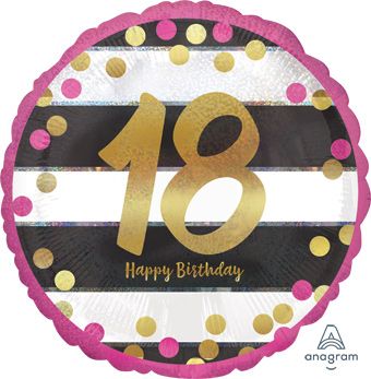 Pink & Gold 18 Inch Round Foil Balloon - Happy Birthday - Image 1
