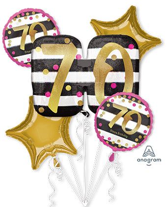 70th Birthday Balloon Bouquet Pink Gold - Image 1