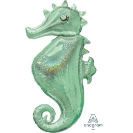Seahorse Foil Balloon 38 Inch - Metallic Holographic - Image 1