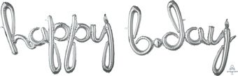 Happy B Day Silver Balloon 39" & 37" - Birthday Decoration - Image 1