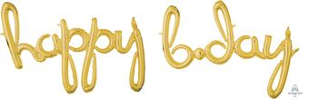 Happy Birthday Gold Balloon Phrase 39" & 37" - Image 1