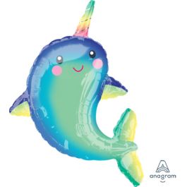 Happy Narwhal Foil Balloon 39 Inch Large Shape - Image 1