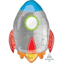 Blue Rocket Foil Balloon 29 Inch Large Shape - Image 1