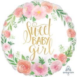 Floral Sweet Baby Girl Foil Balloon 18 Inch - Party Decor - Image 1