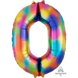 Rainbow Splash Number 0 Foil Balloon 35 Inch - Image 1