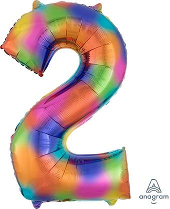 Rainbow Splash Number 2 Balloon - 3-Pack - Image 1