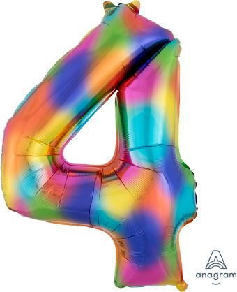 Rainbow Splash Number 4 Balloon - 3-Pack - Image 1