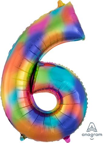 Rainbow Splash Number 6 Balloon - 3-Pack - Image 1