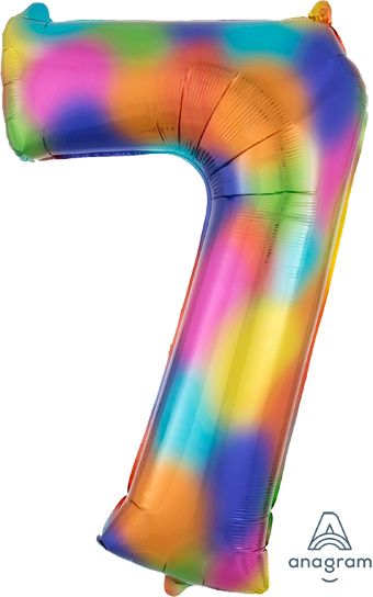 Rainbow Splash Number 7 Balloon - 3-Pack - Image 1