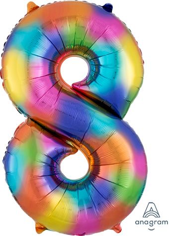 Rainbow Splash Number 8 Balloon - 3-Pack - Image 1
