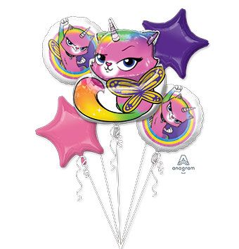 Unicorn Kitty Balloon Bouquet - Rainbow Butterfly - Image 1