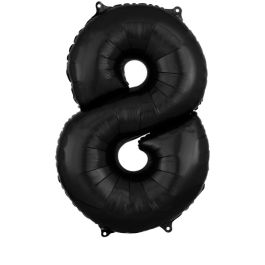 Black Number 8 Foil Balloon - Large Shaped Birthday Decor - Image 1