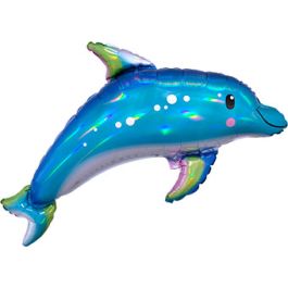 Iridescent Blue Dolphin Foil Balloon 29 Inch - Image 1