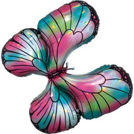 Butterfly Foil Balloon 30 Inch Iridescent Teal & Pink - Image 1