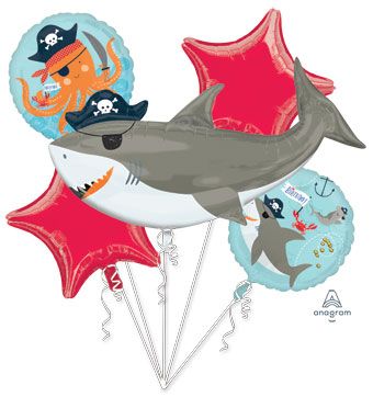 Pirate Shark Balloon Bouquet - 18" Foil - Image 1