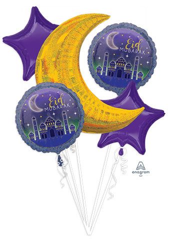 Eid Mubarak Balloon Bouquet - 5 Piece - Image 1