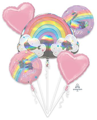 Magical Rainbow Balloon Bouquet - Unicorns & Hearts - Image 1
