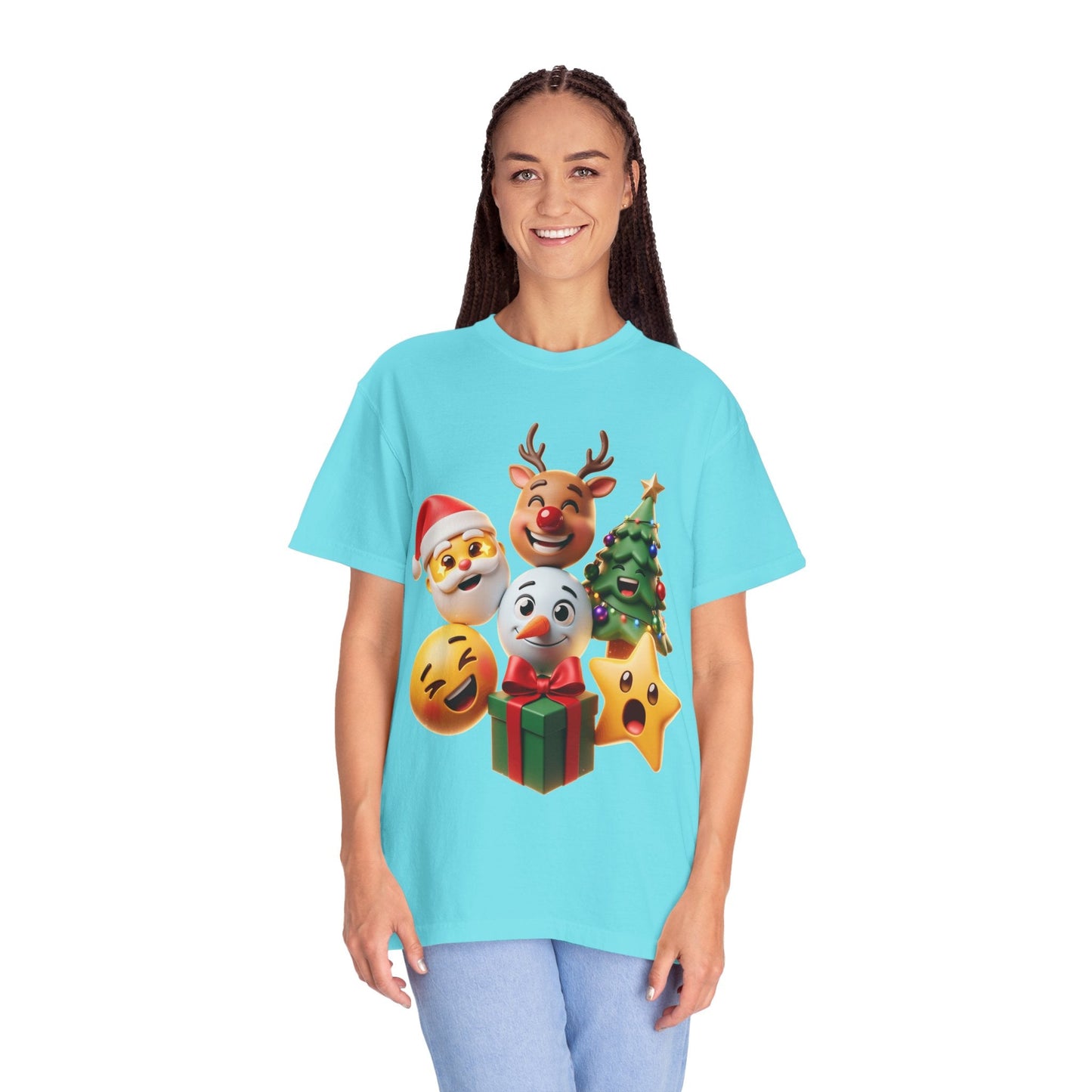 3D Festive Christmas Emojis T-shirt | Santa Reindeer Tree Snowman Holiday – Custom T-Shirt by PixelCraft360, unique decoration for events and special gifts