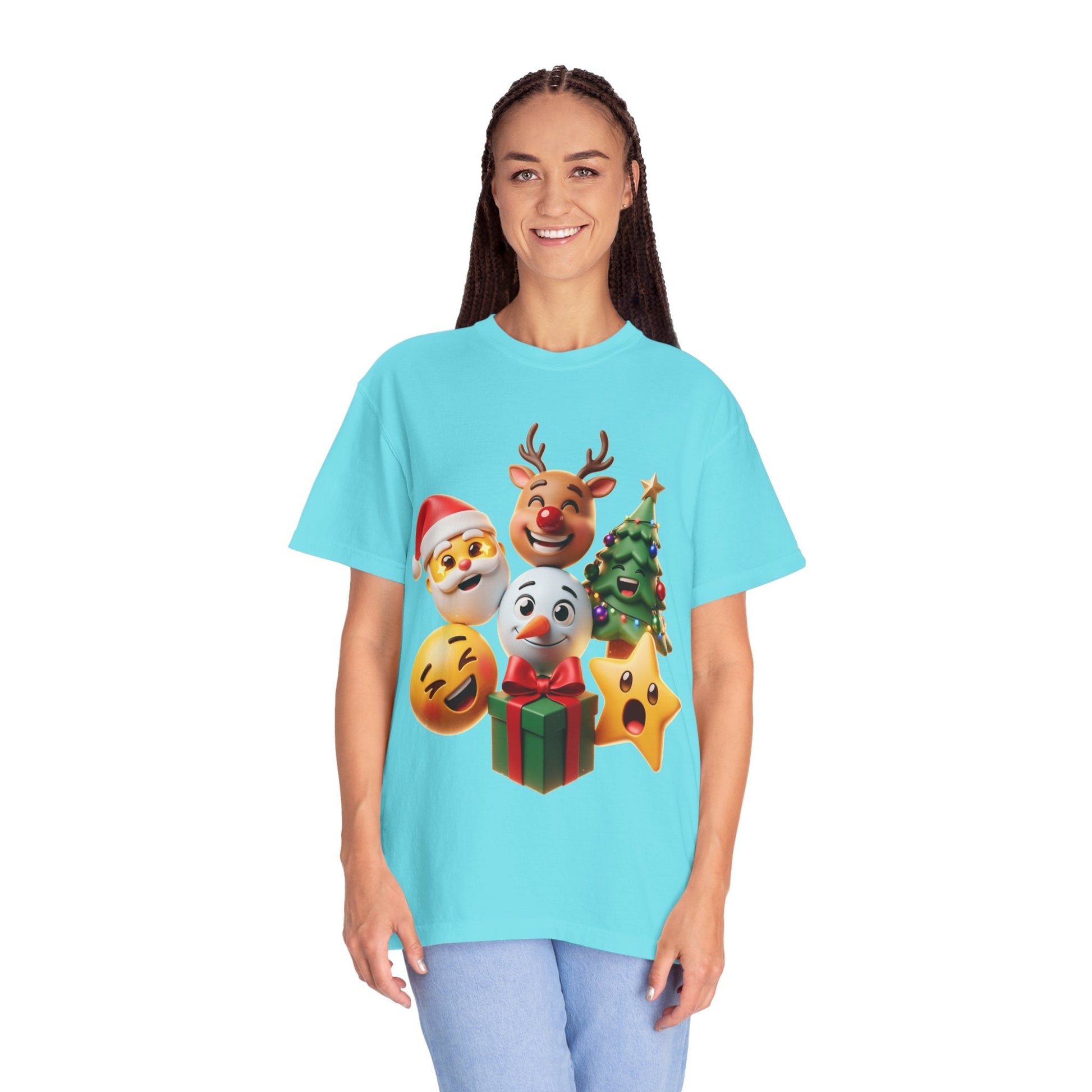 3D Festive Christmas Emojis T-shirt | Santa Reindeer Tree Snowman Holiday – Custom T-Shirt by PixelCraft360, unique decoration for events and special gifts