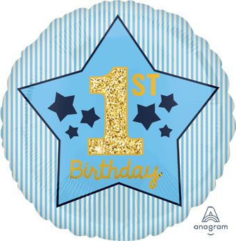 1st Birthday Balloon - 5-Pack Blue & Gold - Image 1