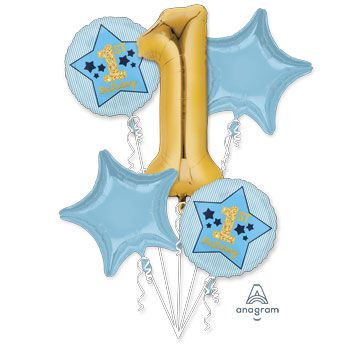 1st Birthday Balloon Bouquet Blue & Gold - Image 1