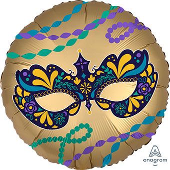 Mardi Gras Mask Balloons - 5-Pack - Image 1