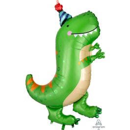 T-Rex Dinosaur Foil Balloon 34 Inch - Party Hat - Image 1