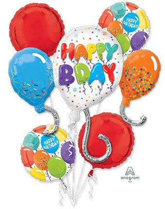 Happy Birthday Balloon Bouquet - Foil Party Decor - Image 1
