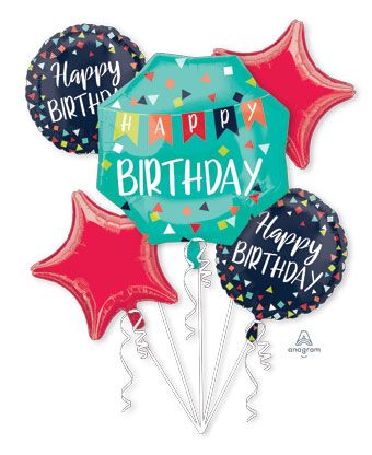 Happy Birthday Balloon Bouquet - 4-Piece Set - Image 1