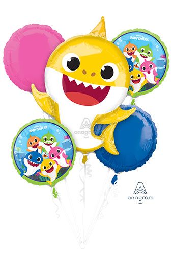 Baby Shark Balloon Bouquet - 4pc Foil Set - Image 1