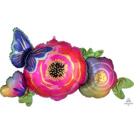 Foil Balloon 37 Inch Large Shape Flowers & Butterfly - Image 1