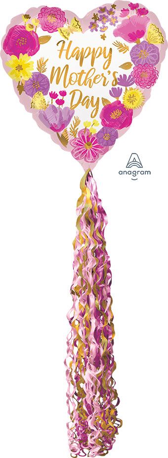 Mother's Day Heart Balloon 84" - Floral Design - Image 1