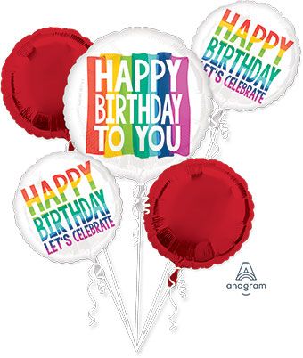 Rainbow Birthday Balloon Bouquet - 4 Pack - Image 1