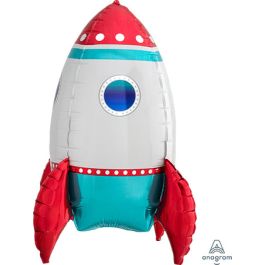 Red Rocket Ship Balloon 21 Inch Foil - Party Decor - Image 1