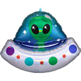 Iridescent Alien Space Ship Balloon 28 Inch Foil - Image 1