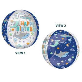 Blue Shark Foil Balloon 16 Inch - Happy Birthday - Image 1