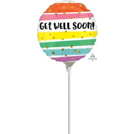 Get Well Soon Stripes Balloon 9 Inch Foil Decoration - Image 1